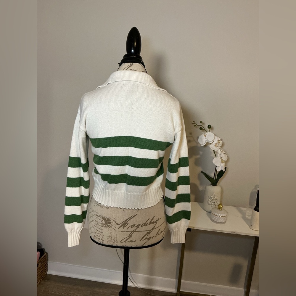 Anthropology Stateside Green and White Striped cropped Sweater - Picture 5 of 12
